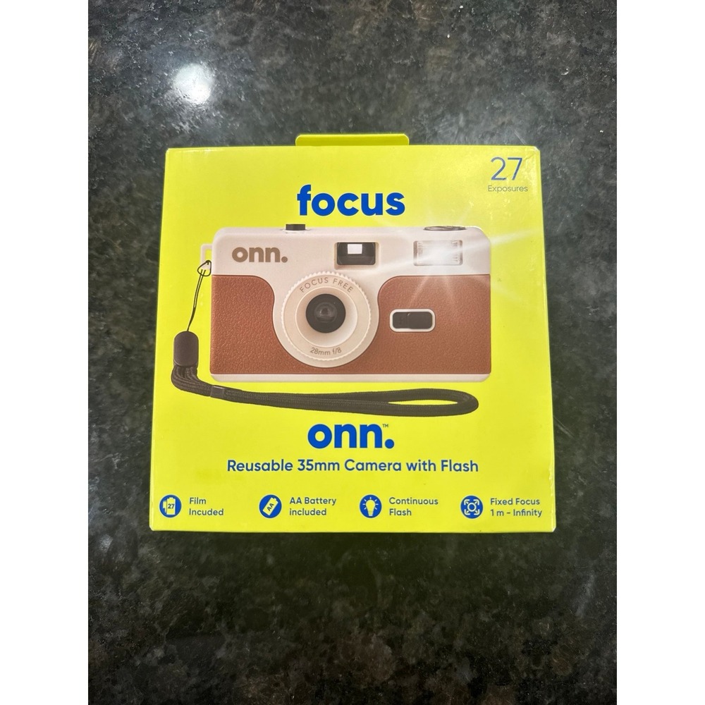 ONN Reusable 35MM Camera w/Flash Black + Film + Battery Included. Black Or Brown